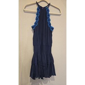 Ramy Brook Effie Dress XS Blue Halter Short with Royal Accents